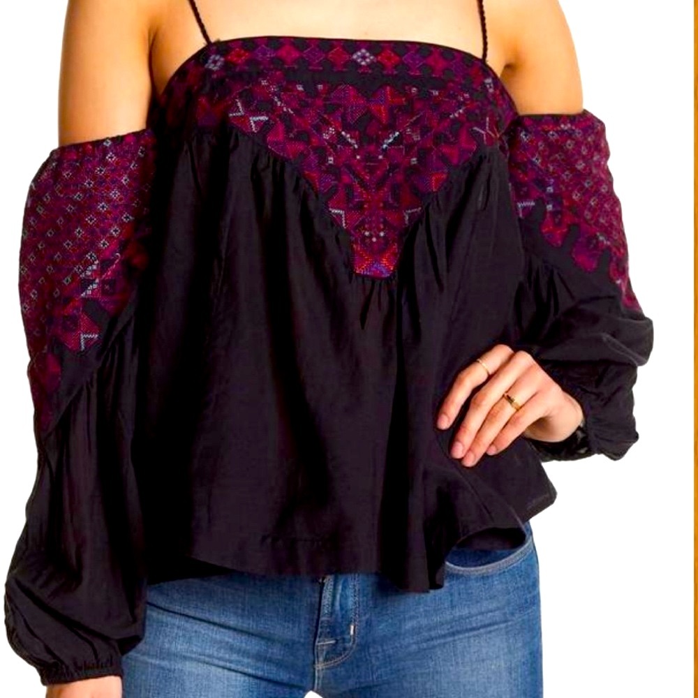 FREE PEOPLE Off the Shoulder Embroidered Top